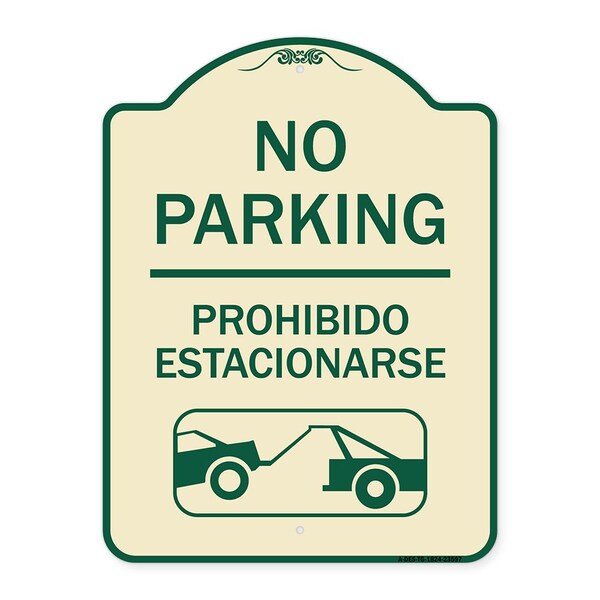 No Parking Prohibido Estacionarse W/ Car Tow Graphic Heavy-Gauge Alum Sign, 24" x 18", TG-1824-23597